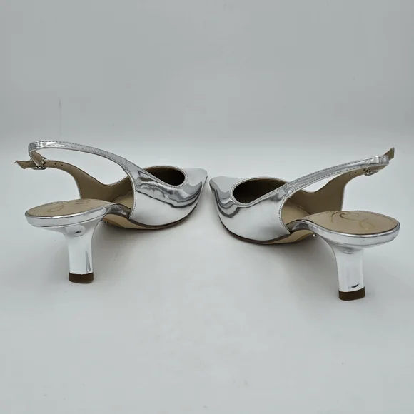 Sam Edelman Silver Pointed Toe Slingback Kitten Heels - Picture 6 of 16